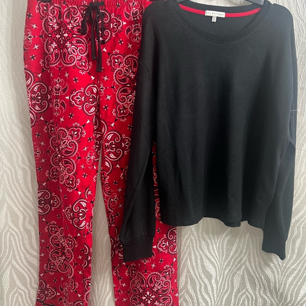 PJ Salvage Red Paisley Pants with Black Drawstring New without Tags Size S